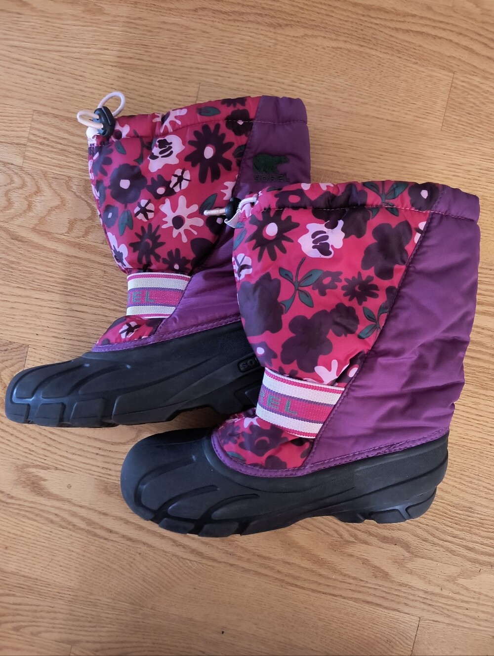 Sorel Purple Black Pink Snow Boots Girls Size 6